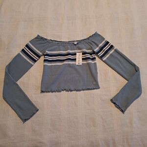 Pacsun Me to We women's size XS ribbed stripe long sleeve top, blue & white New